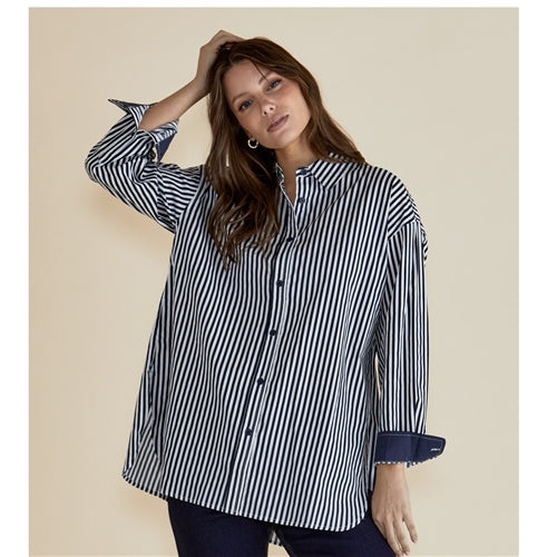 Claire Classic Shirt Navy Stripe