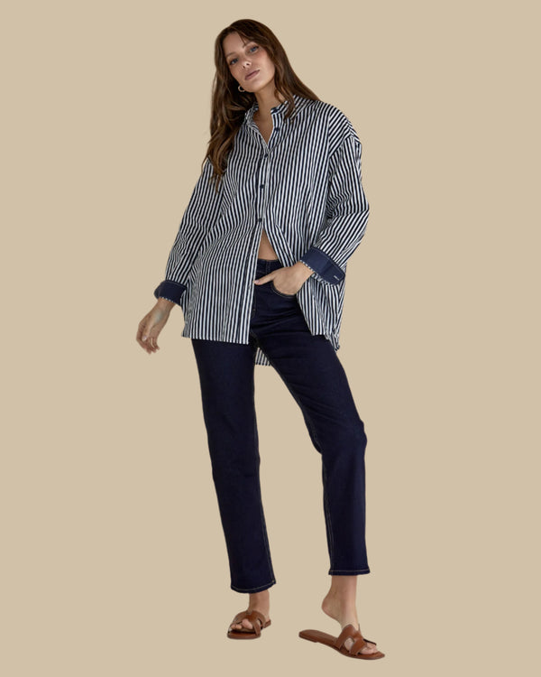 Claire Classic Shirt Navy Stripe